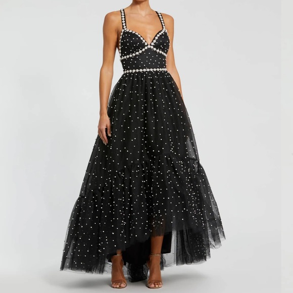 Mac Duggal Dresses & Skirts - New Mac Duggan black pearl beaded high low gown size 14